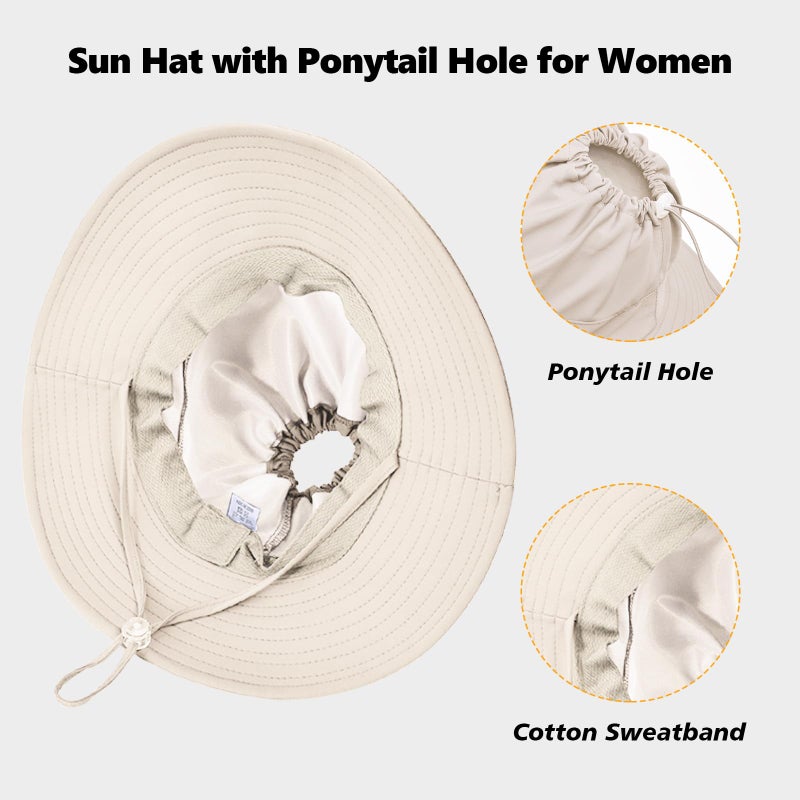 Dukars Sun Hat for Women Men with Ponytail Hole, UPF 50+ Wide Brim Bucket Hat for Fishing Hiking Gardening Grey - Image 4